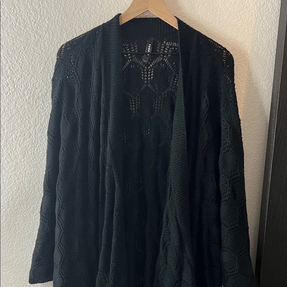 Torrid Black Open-Knit Cardigan